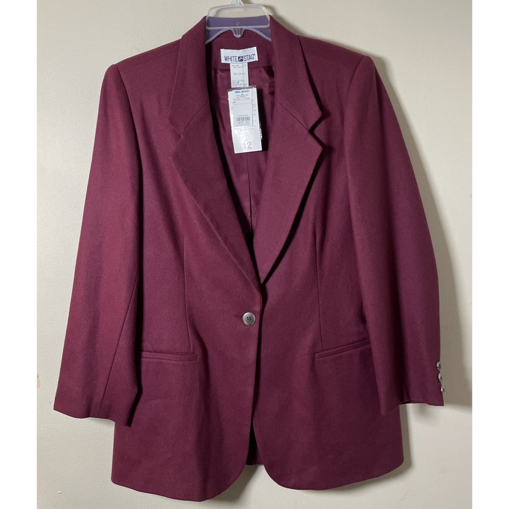 White Stag Vintage 100% 1980's One Button Wool Burgundy Blazer Women's 12 NWT